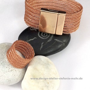 double wire crochet RING or CUFF BRACELET -  enamelled copper wire with magnetic clasp - select option