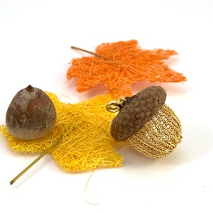 gold colored copper wire crochet ACORN pendant