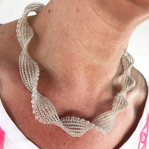 wire crochet twisted collier / necklace silver plated, tarnish protected copper wire with sparkling crystal beads