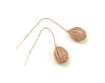 rose gold filled wire crochet DROP-EARRINGS