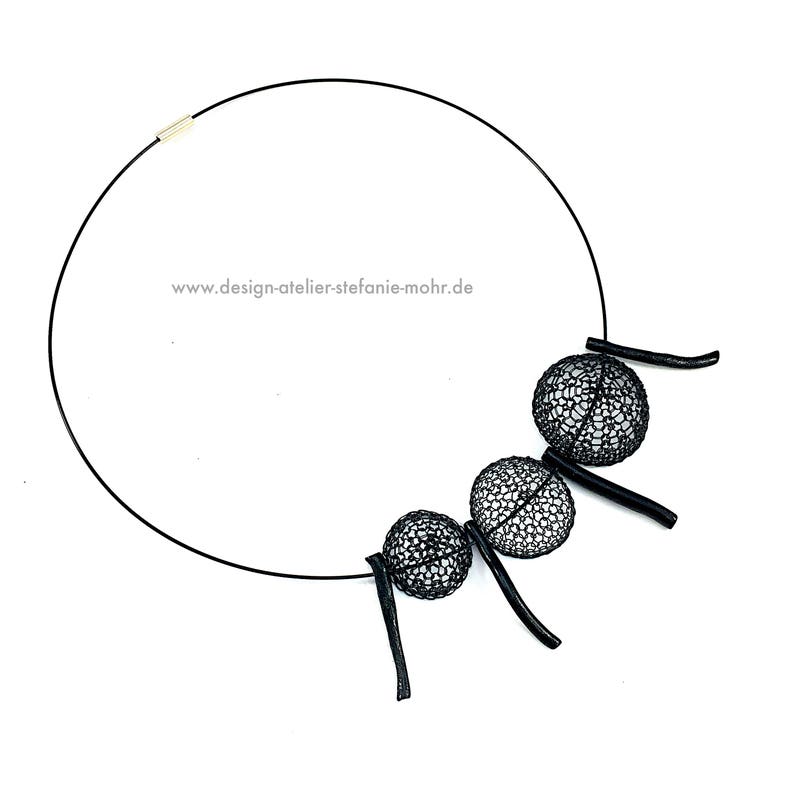 wire crochet necklace BLACK BEAUTY with black coral