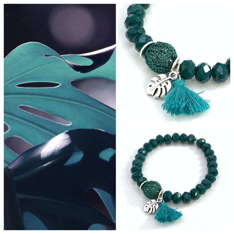 Elastic Green Crystal Bead Bracelet With Green Colored Copper Etsy