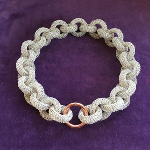 finger knitted STATEMENT choker / necklace - silver plated, tarnish protected copper wire with ring clip clasp