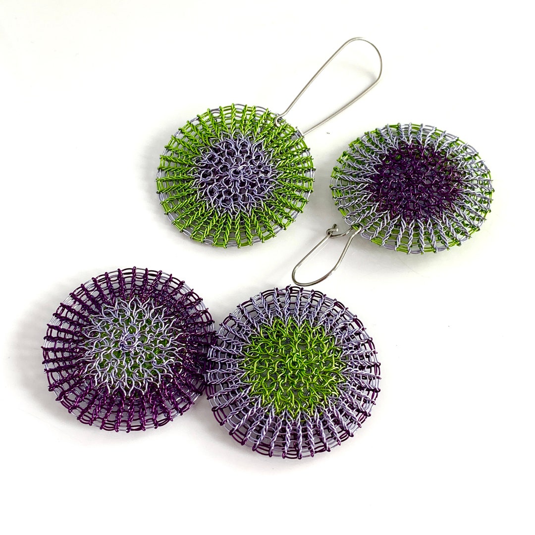 Wire Crochet Reversible Disc Earrings - 2 Different Color Variations ...