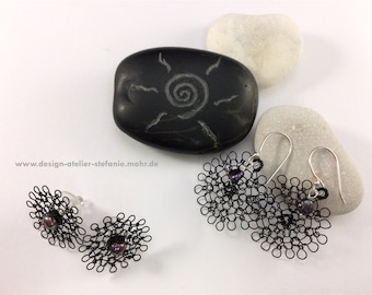 wire crochet BLACK FLOWER earrings, chose style from: