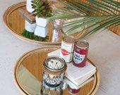 Set Of 2 Round Rattan Mirror Trays