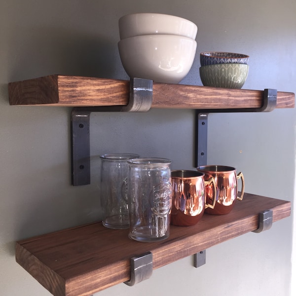 Industrial Floating Shelves, 12" Depth Fixer Upper Style, Kitchen Shelf, Wall Decor, Book Shelf, Open Kitchen Shelving