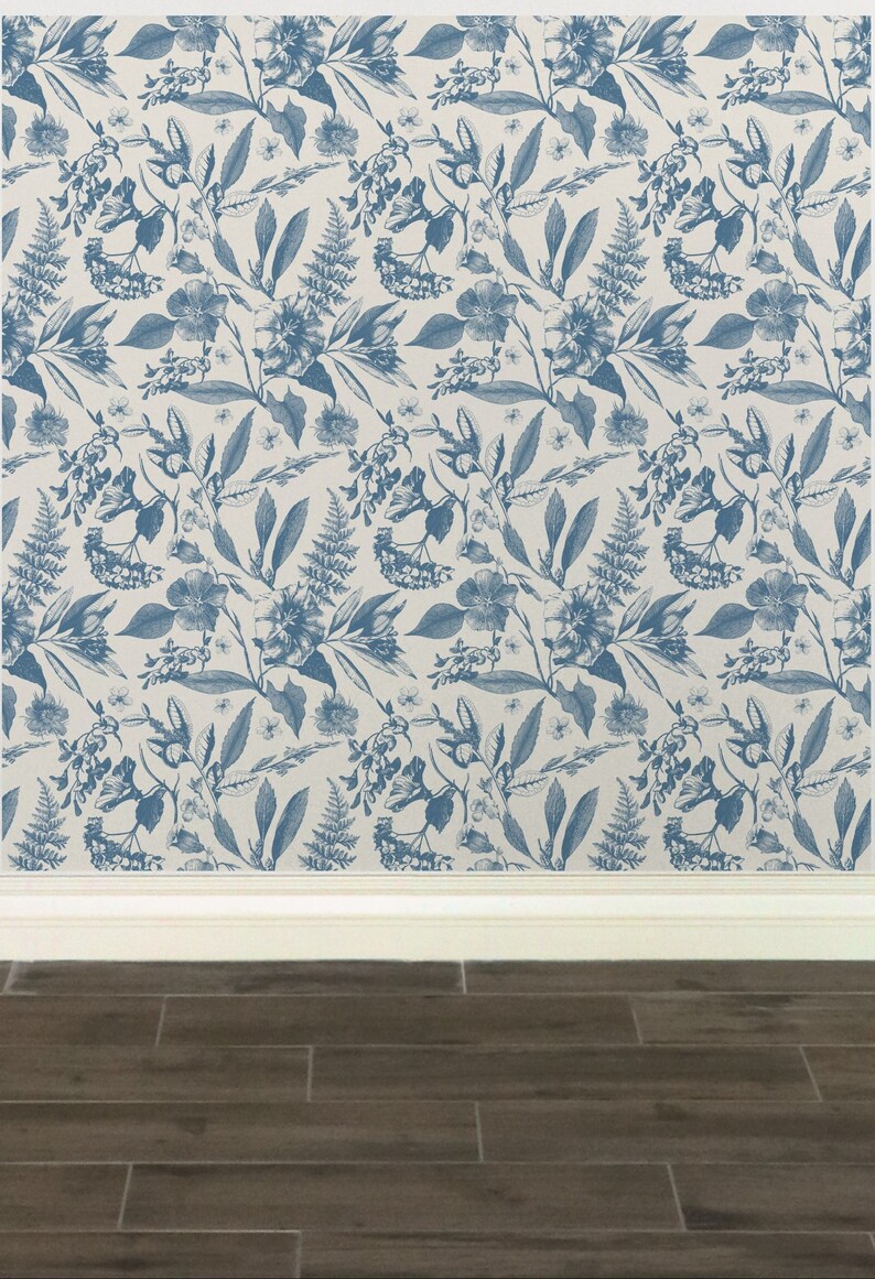Blue Toile Peel and Stick Removable Wallpaper Temporary - Etsy