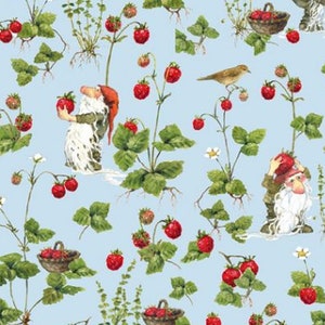 Cotton Fabric Daniela Dresscher: Gnome with strawberries