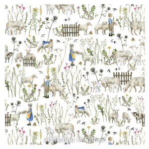 Cotton Fabric Daniela Drescher : Sheep in summer pasture