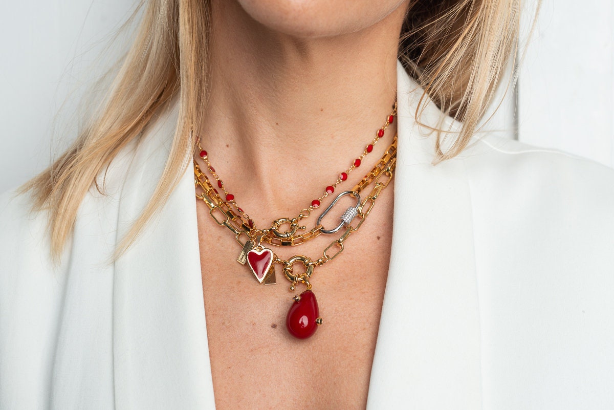 Color Enamel Connectors Necklace 16k Gold Plated Brass Etsy