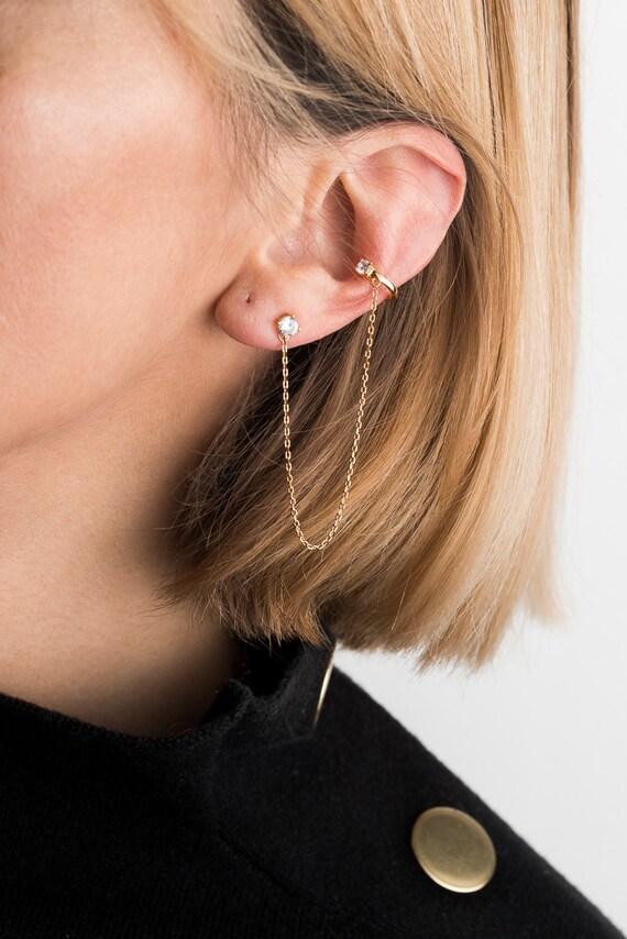 Ear cuff a catena grumetta in argento 925 con zirconi bianchi, orecchino senza chiusura, orecchini cartilagine, orecchini unisex - Italia