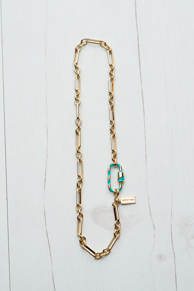 Chunky Gold Plated Carabiner Lock Chain Necklace 16k Gold - Etsy