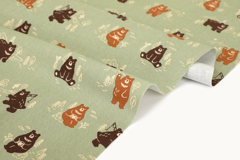 1/2 yard 100% Cotton Oxford Camping Bear 60 Wide : Dailylike Canada image 1