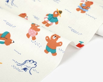 1/2 yard  100% Cotton Oxford Beach Bear 60" Wide : Dailylike Canada