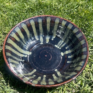 Handmade Medium Size Black and Green Ceramic food serving bowl