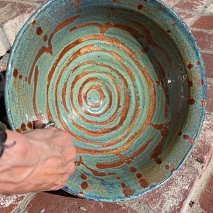 Handmade Blue and Brown Large Ceramic food serving bowl, one of a kind