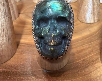 Medium Laborite Skull Hand Carved Tibetan Ring