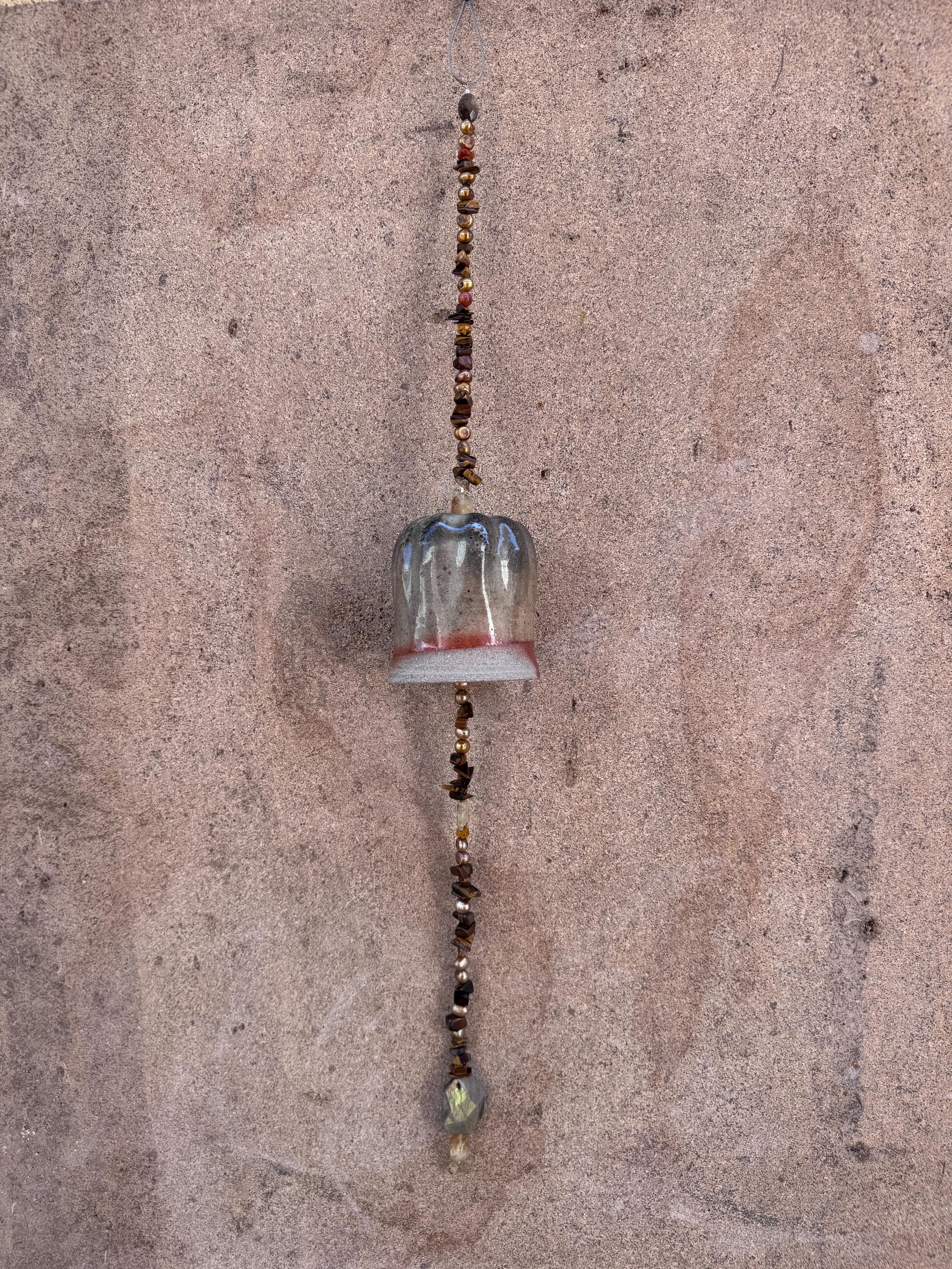 Ceramic Shell Bell Handmade Fluted Neutral Shino Ceramic Bell With Semi Precious Stones ...