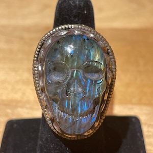 Medium Laborite Skull Hand Carved Tibetan Ring