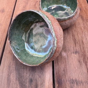 Handmade ceramic primitive small bowl Green