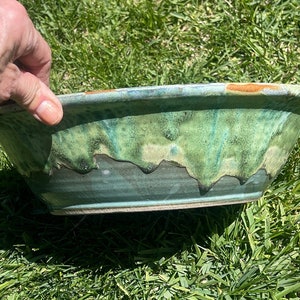 Handmade Green Large Ceramic food serving bowl, one of a kind