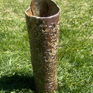 Tall Handmade  Brown and Yellow Vase