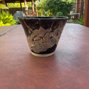 Handmade Ceramic Cream and Black Tall Bowl