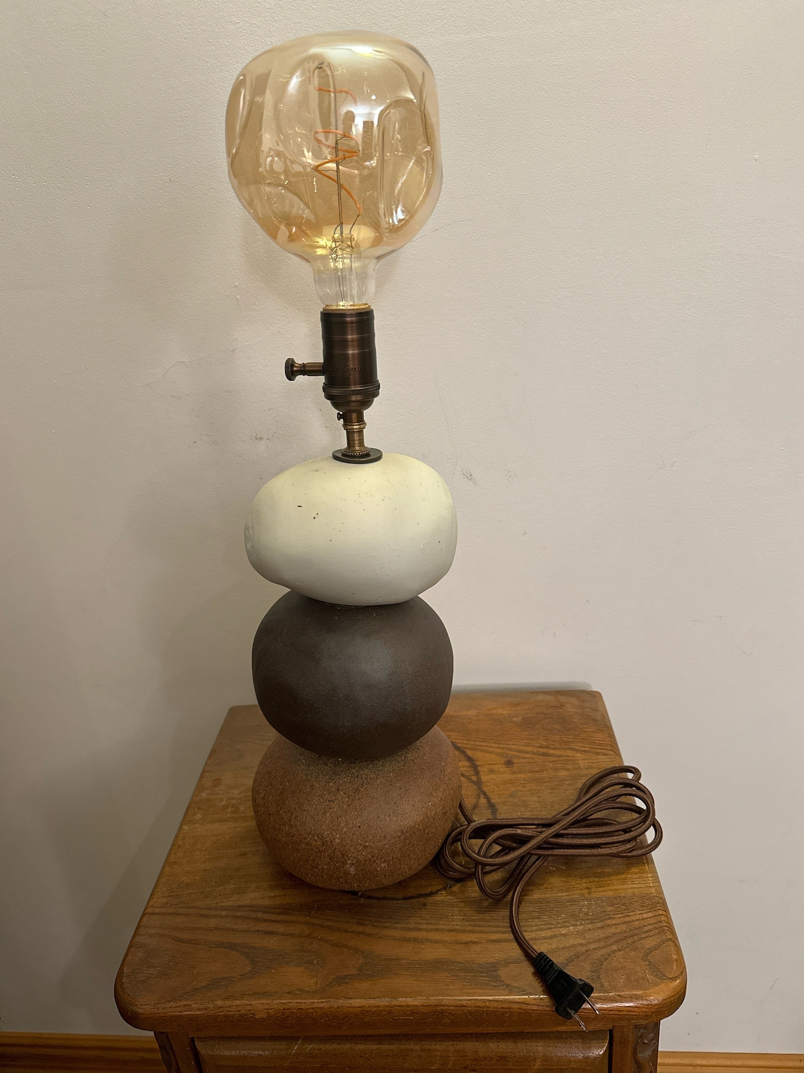 Ceramic 3 Rocks Stack Handmade Table Lamp With Dimmer Bulb Dark Brass ...