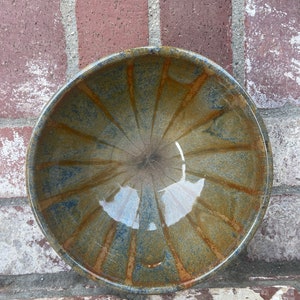 Handmade Medium Size Golden and Blue Ceramic food serving bowl “not perfect”