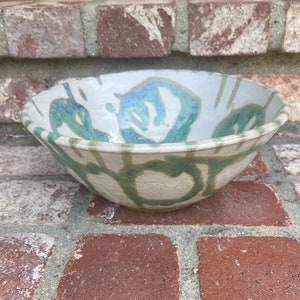 Handmade Medium Size Green and White Ceramic food serving bowl