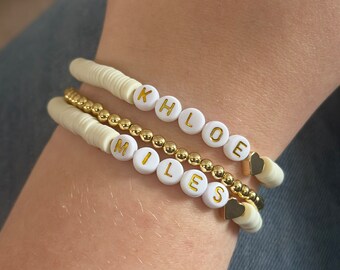 14K Gold Plated Spacer Bracelet, Beaded Bracelet, Personalized Stackable Bracelet