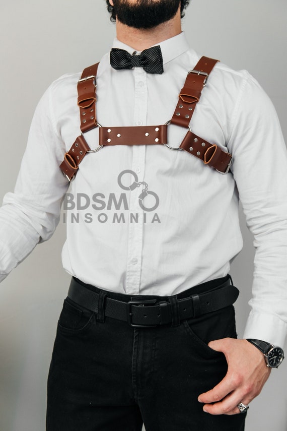 ベルト ECO LEATHER HARNESS Brown Men's Harness, Genuine Leather Harness, Men Brutal Harnss - Etsy