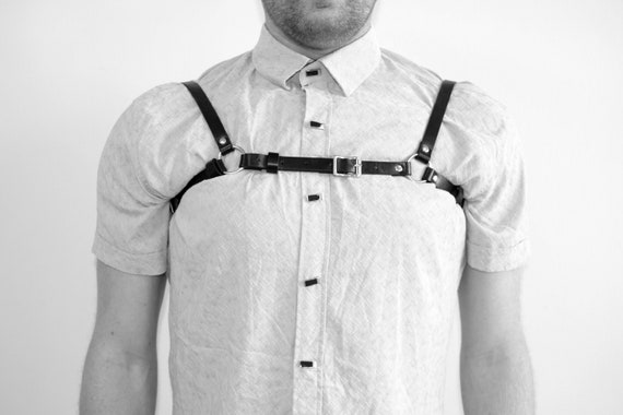Mens Leather /'H/' Bulldog HARNESS GAY Leather black yellow,adjustable straps new