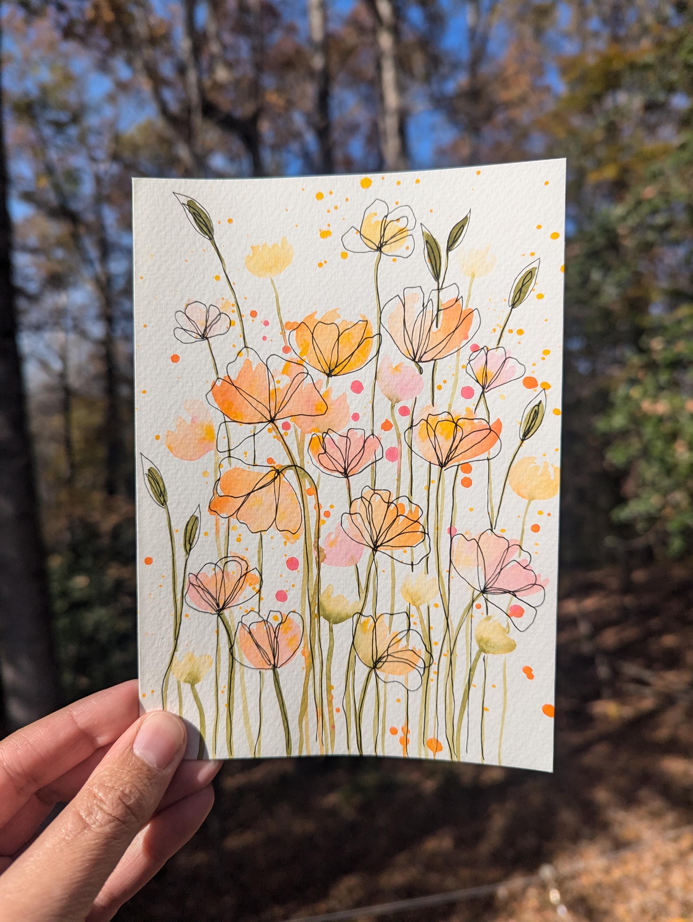 Hand Painted Floral Watercolor Greeting Card | Blank 5x7 With Envelope ...