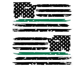 Juego de 2 calcomanías de vinilo desgastadas con la bandera estadounidense y línea verde militar.