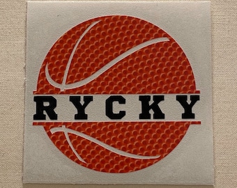 Pegatina de vinilo con estampado de hoyuelos y nombre de pelota de baloncesto