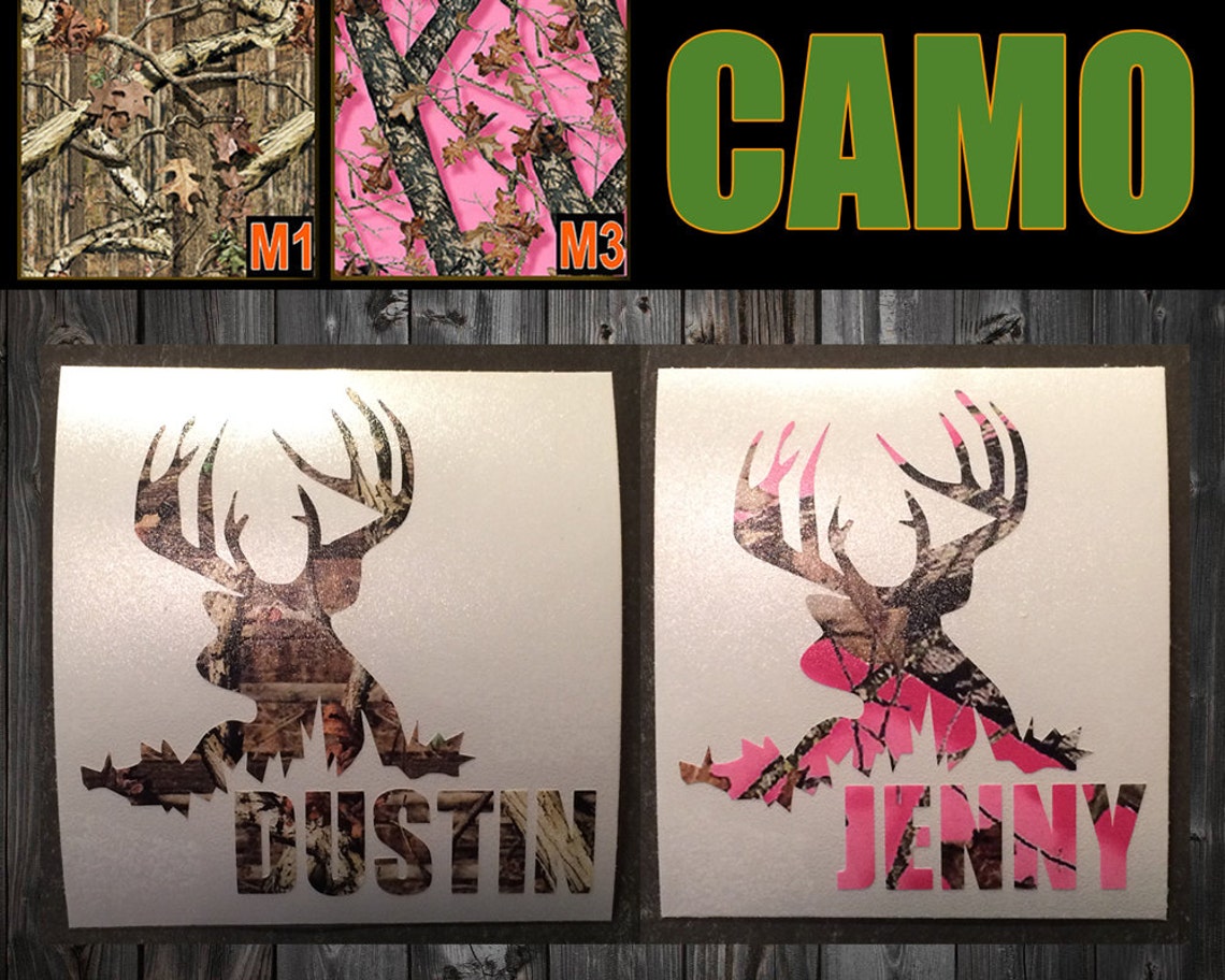 Camo Buck With Name Monogram Vinyl Decal Sticker - Etsy