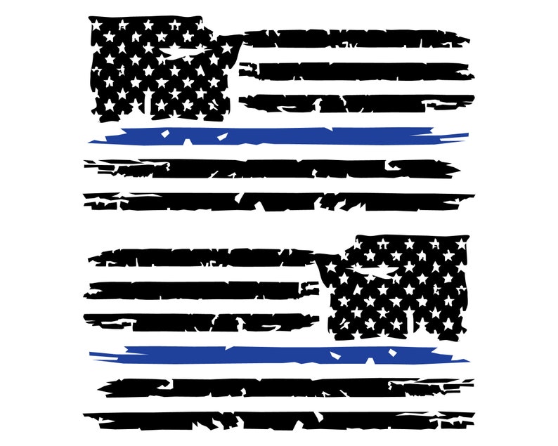 Set of 2 Distressed Thin Blue Line American Flag Decals Stickers for Jeep T...