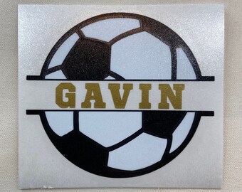 Calcomanía de vinilo con monograma de nombre de fútbol