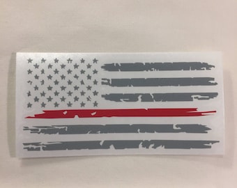 Calcomanía para auto Línea Roja Delgada / Calcomanía de vinilo con bandera estadounidense desgastada para bomberos / Calcomanía de bandera estadounidense desgastada para camiones, vasos y cascos