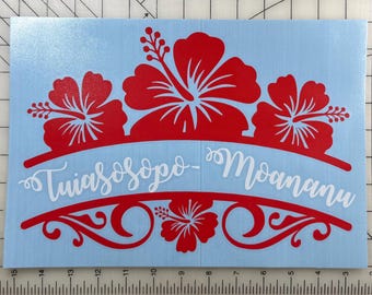 Calcomanía personalizada con monograma / Adhesivo de vinilo con flor de hibisco hawaiana para ventana de coche, portátil o vaso / Calcomanía personalizada de flores de dos colores
