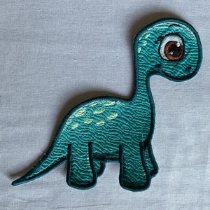 Oversized Turquoise Dinosaur Embroidered Patch ± 16x26 cm | Giant Iron-On Dino Applique | Patch for Cushion, Jacket, Backpack | Handmade