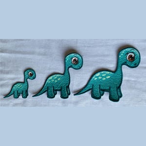 Set of 3 Turquoise Brontosaurus Embroidered Patch | 3 Iron-On Dino Applique | Patch for Cushion, Jacket, Backpack etc. | Handmade