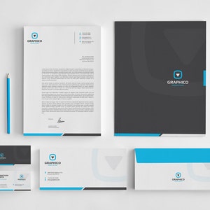 Zakelijke briefpapier ontwerp sjabloon - visitekaartje, briefpapier, envelop, map - AI, EPS-, PSD-, Docx, pdf - Instant downloaden - v1