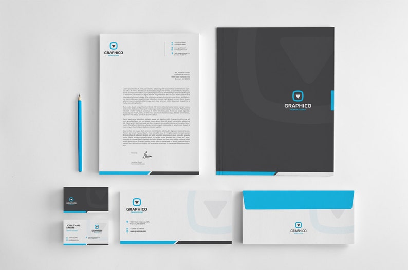 Corporate Stationery Design Template Business Card, Letterhead, Envelope, Folder AI, EPS, PSD, Docx, pdf Instant Download v1 image 1