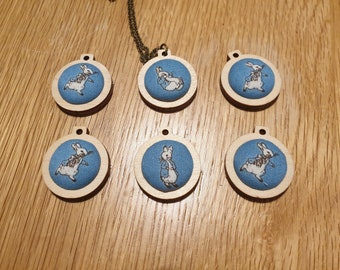 LUCKY DIP Peter Rabbit jewellery in mini embroidery hoop, lead free, nickel free, gifts for her, unique jewelry, mental health