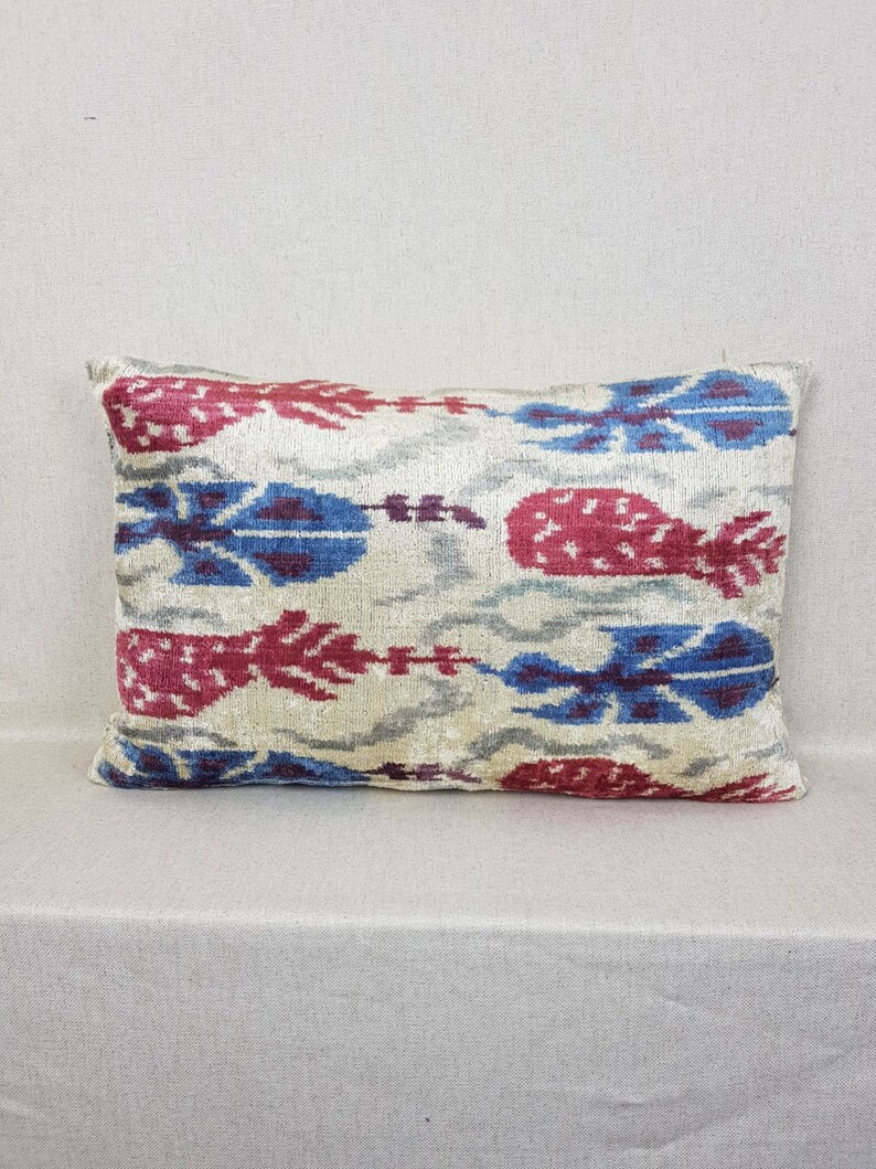 Luxury home decoration Decorative pillows 16 x 24 Silk velvet ikat pillow cover Double side ikat cushion,Handmade velvet ikat pillow