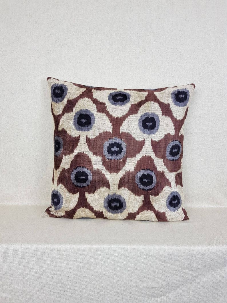 Silk cushion cover, Decorative Pillow Square ikat pillow Handmade Silk Pillow Ikat velvet pillow 20x20inch velvet pillow