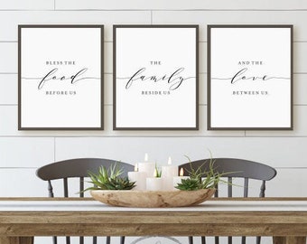 Segne das Essen vor uns Die Familie neben uns und die Liebe zwischen uns druckbare Schilder, Esszimmer Zitat Druck, sofortiger digitaler Download